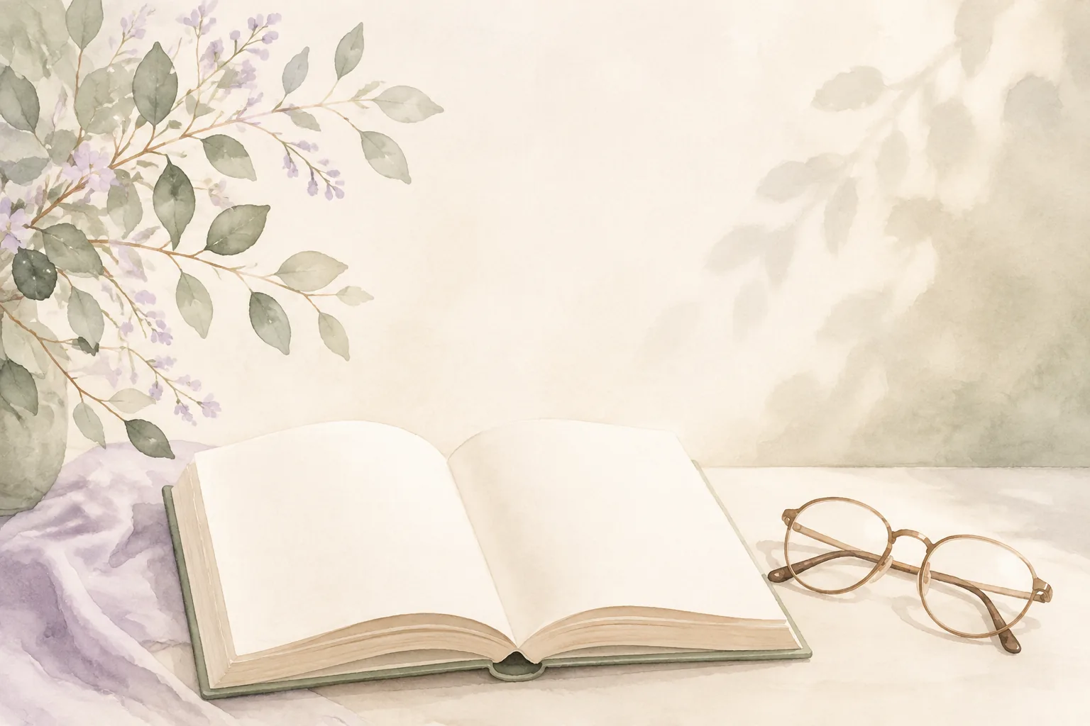 Раскрытая книга и очки для чтения на спокойном столе